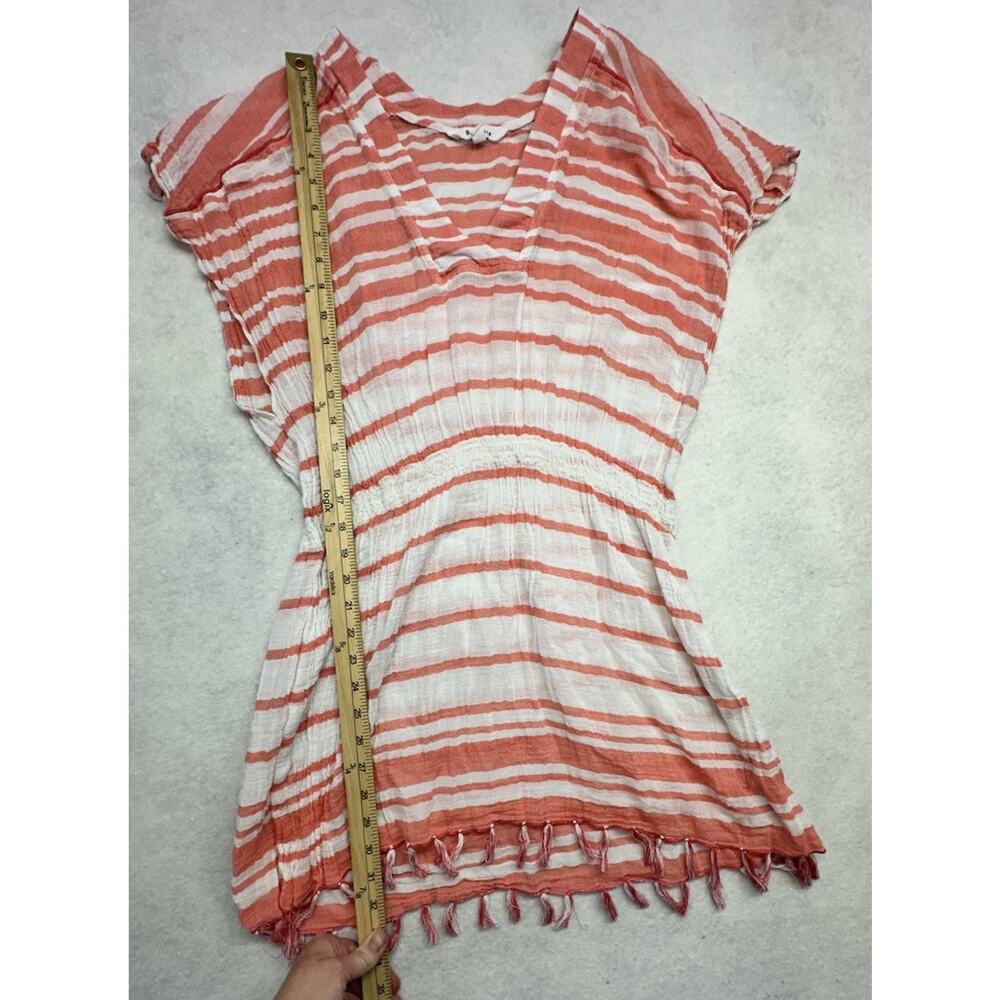 Athleta Womens Cover Up Large Beach Pool Boho Gauze Striped Tassels 100% Cotton - Picture 3 of 6